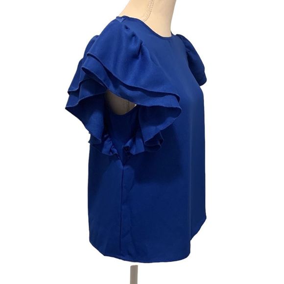 Royal Blue Butterfly Ruffle Sleeve Top - Picture 6 of 9
